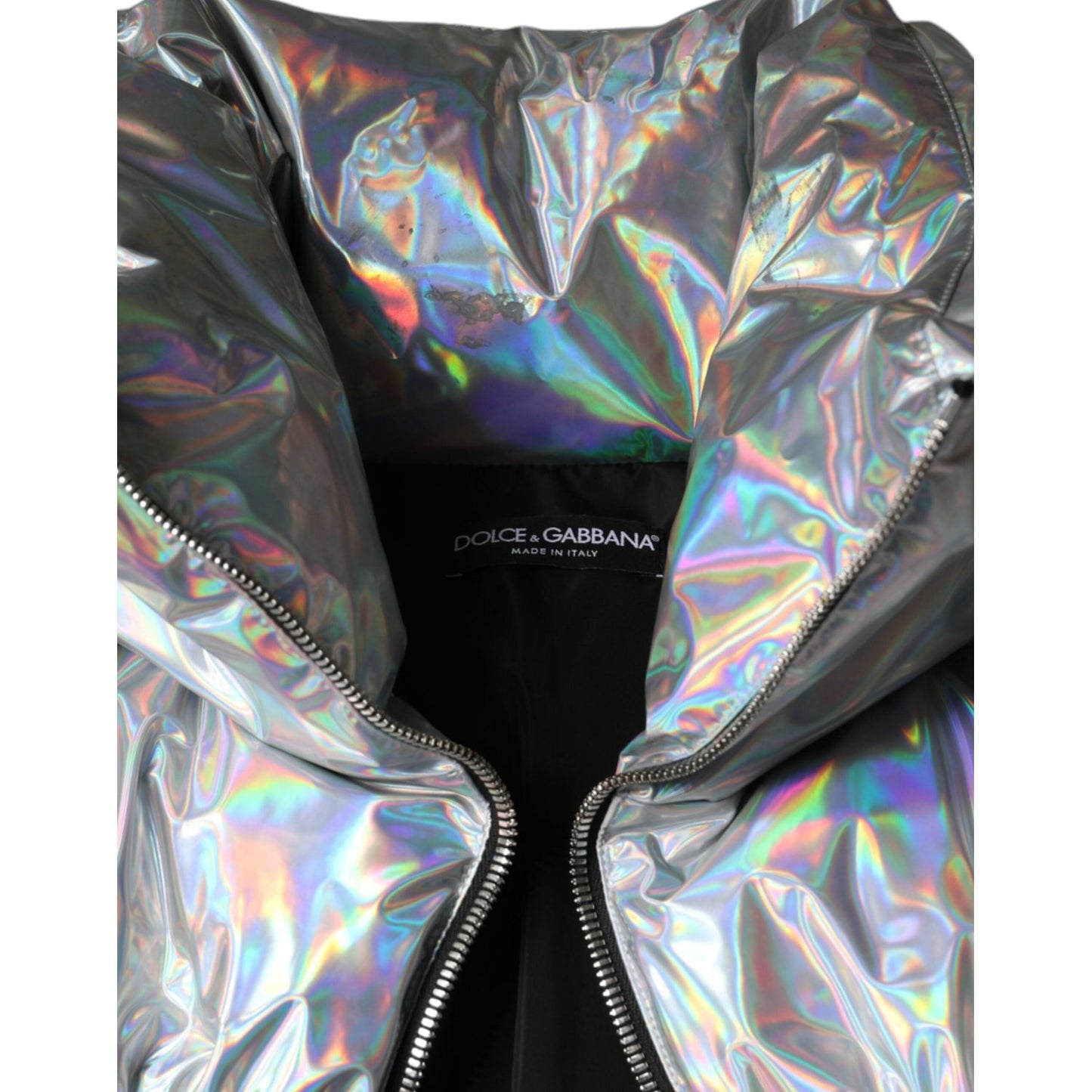 Dolce & Gabbana Silver Iridescent Puffer Full Zip Coat Jacket Dolce & Gabbana