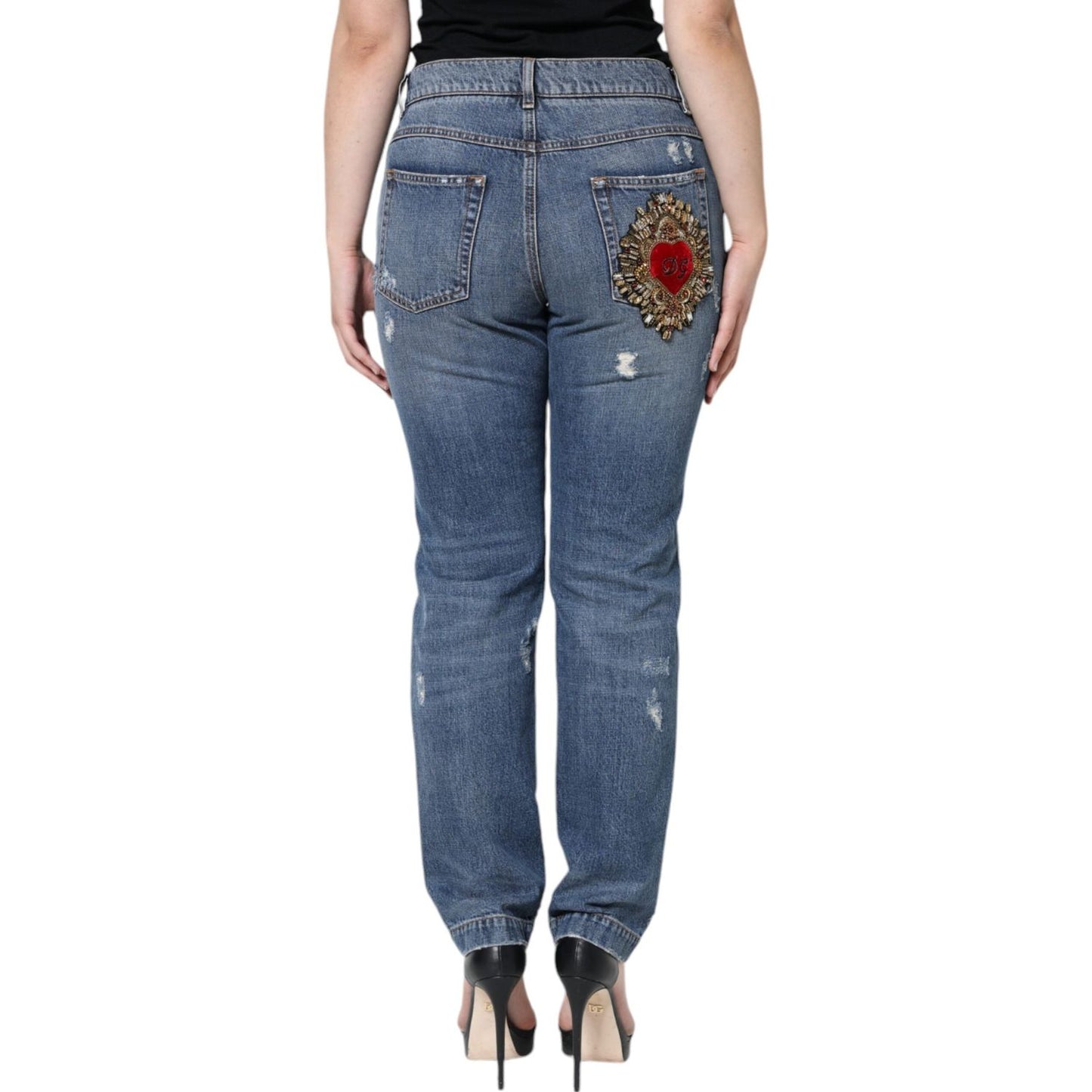 Dolce & Gabbana Blue Cotton Tattered Boyfriend Denim Jeans Dolce & Gabbana