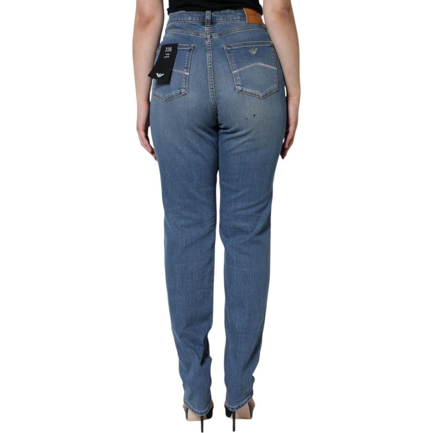 Emporio Armani Blue Washed High Waisted Skinny Women Denim Jeans Emporio Armani