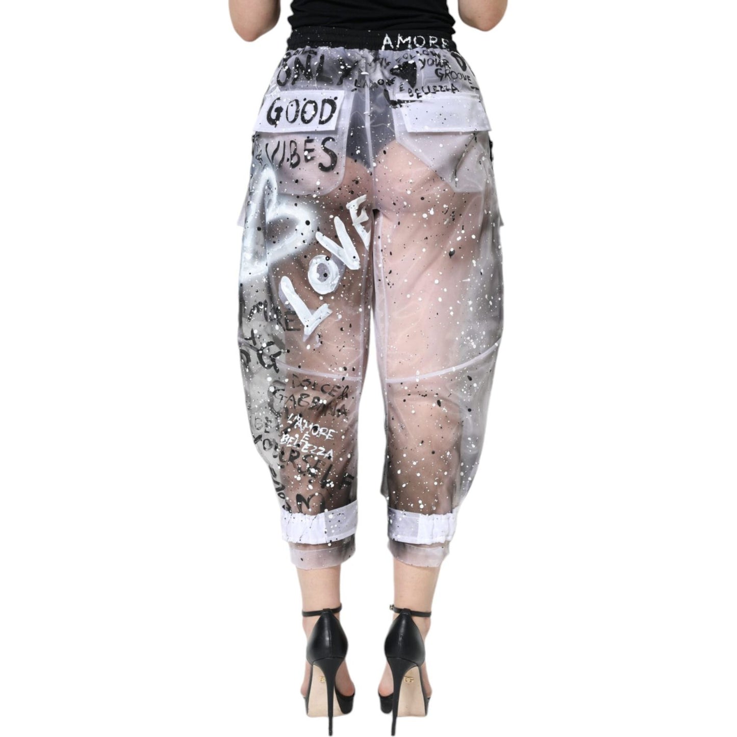 Dolce & Gabbana White See Through Logo Cropped Cargo Pants Dolce & Gabbana