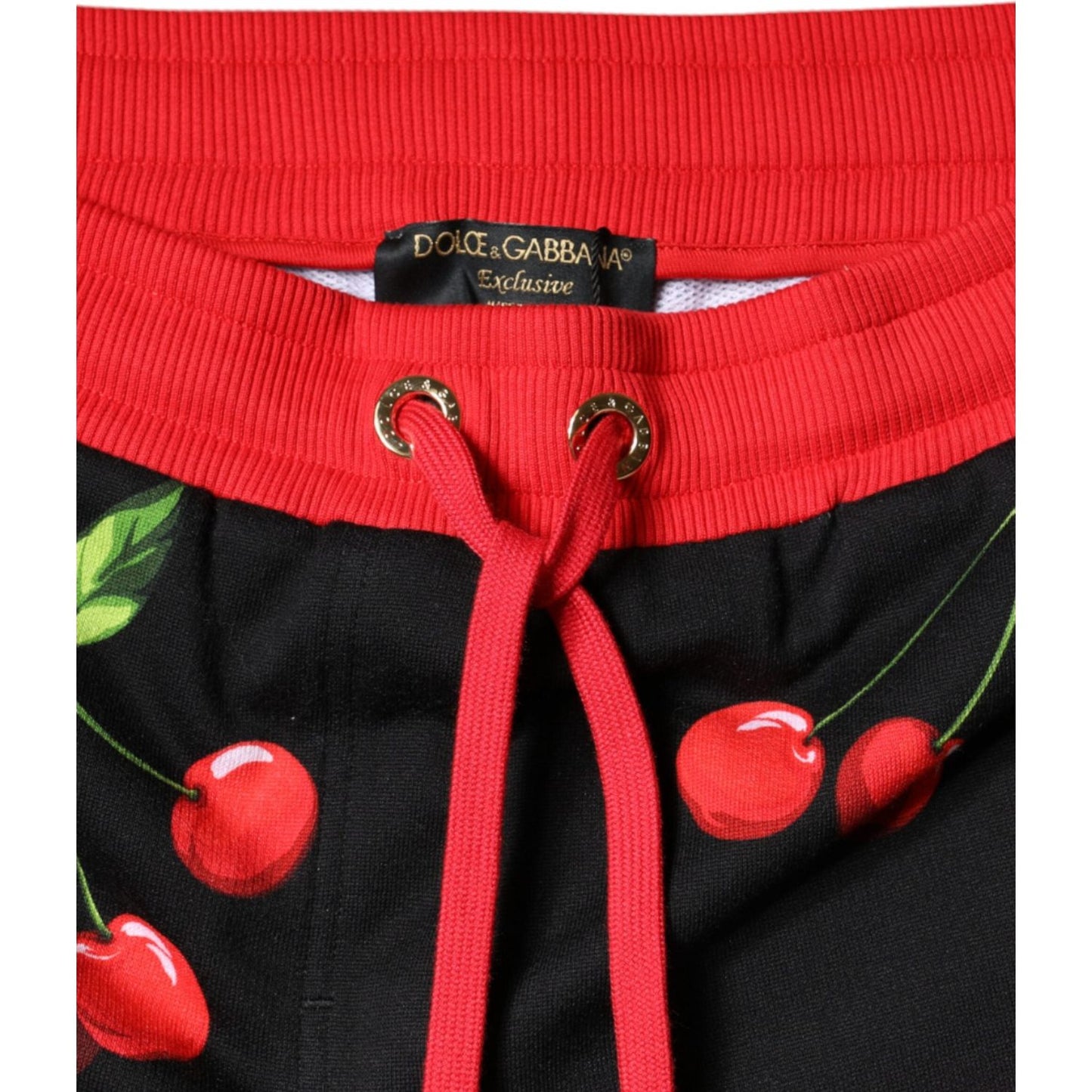 Dolce & Gabbana Black Red Cherry Mid Waist Jogger Pants Dolce & Gabbana