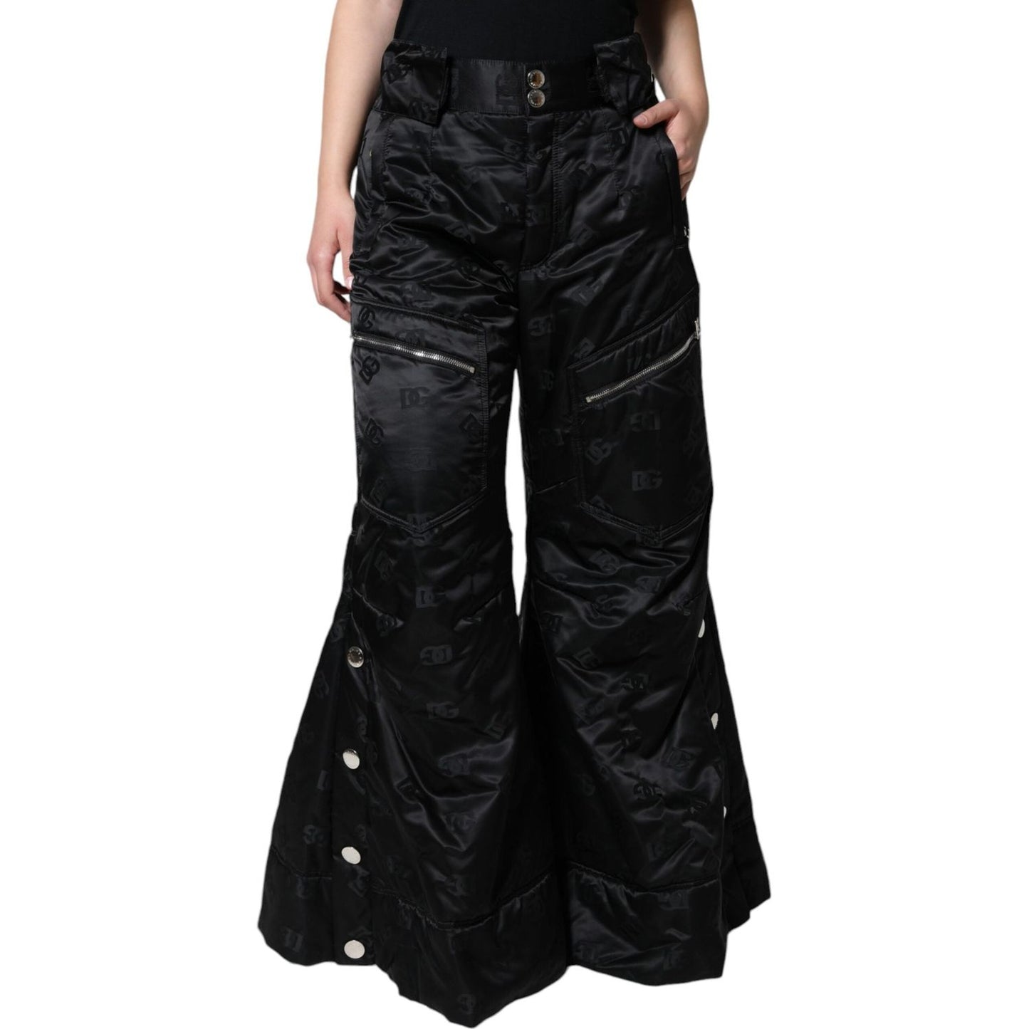 Dolce & Gabbana Black Quilted High Waist Women Wide Leg Pants Dolce & Gabbana