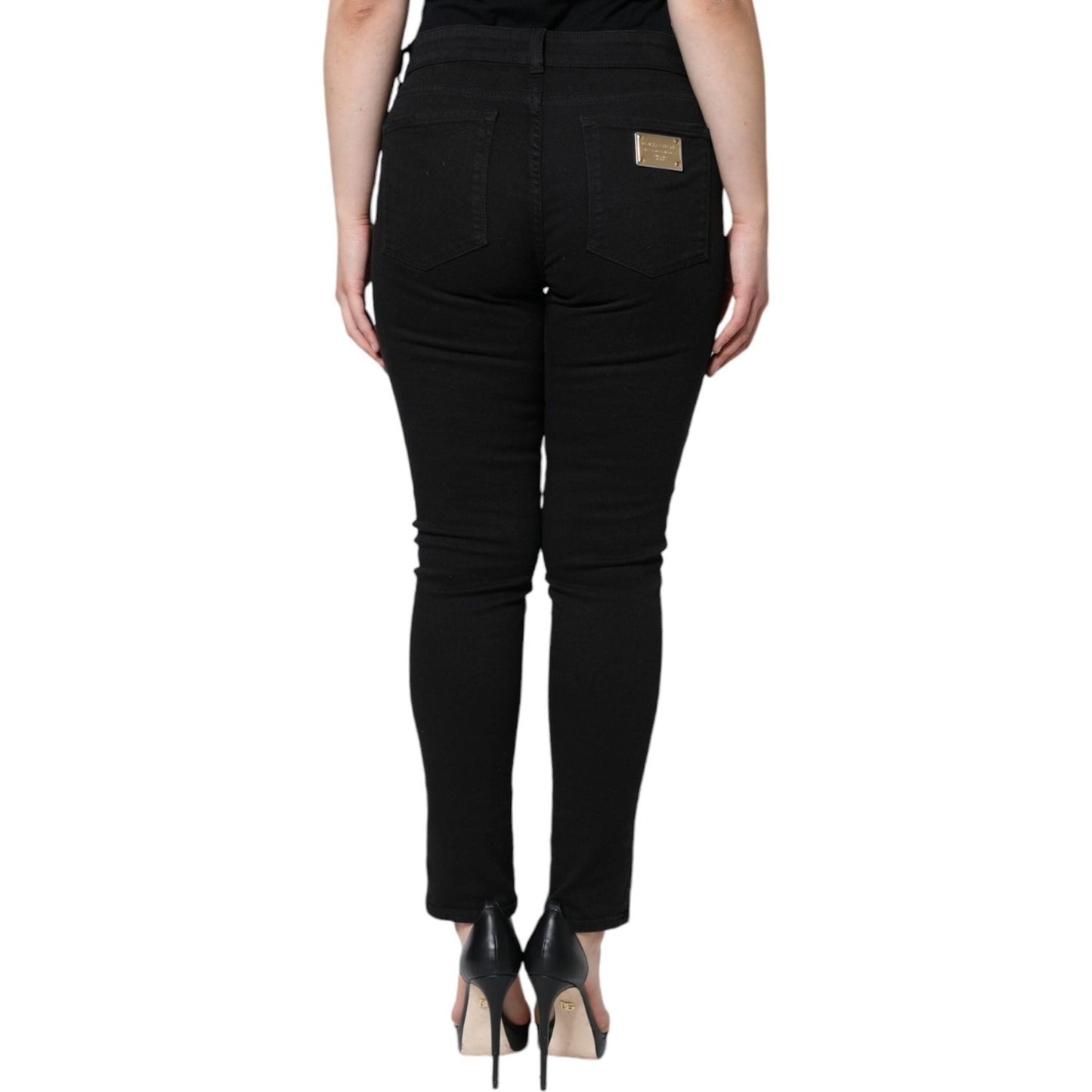 Dolce & Gabbana Black Cotton Mid Waist Skinny Denim Jeans Dolce & Gabbana