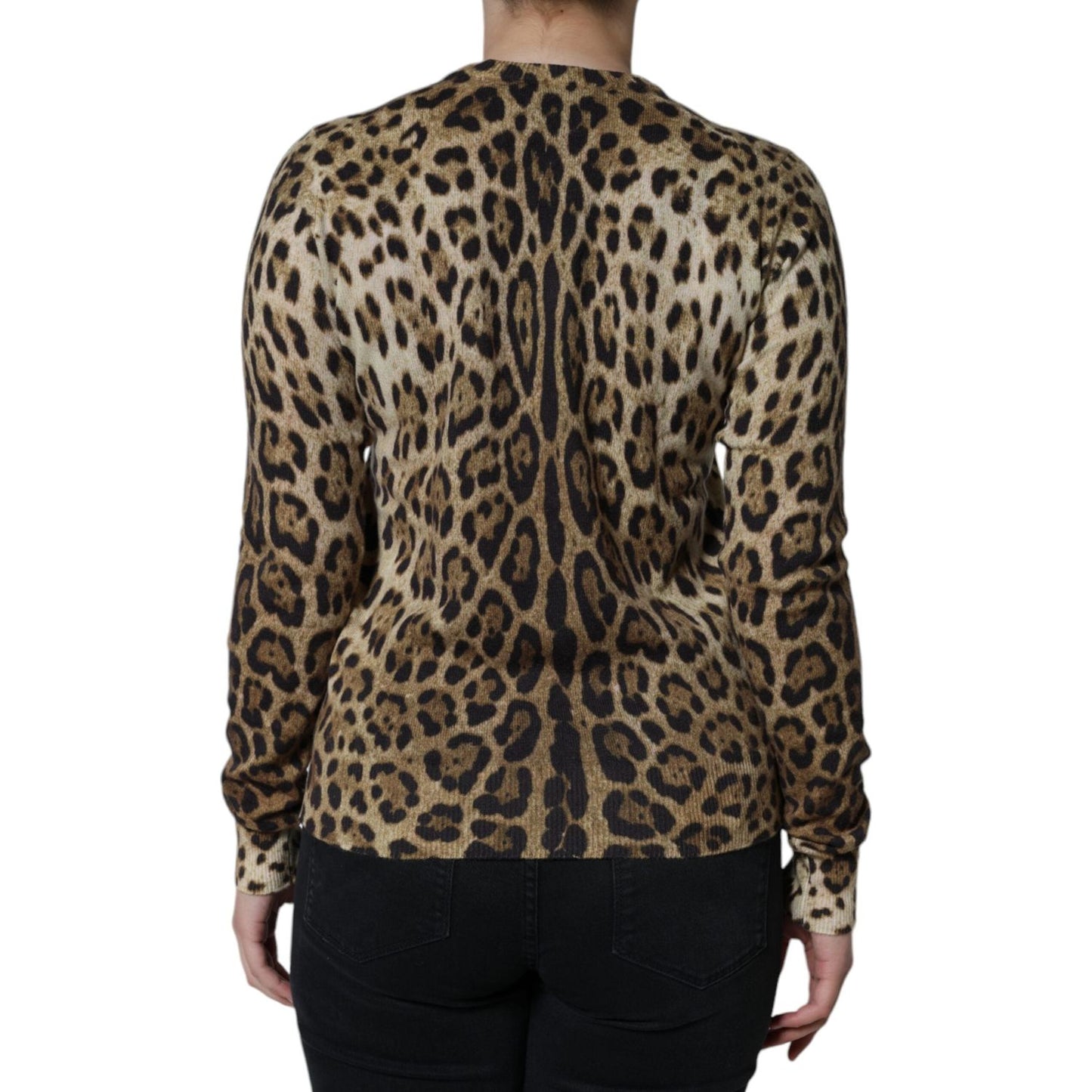 Dolce & Gabbana Brown Leopard Embellished Long Sleeve Sweater Dolce & Gabbana