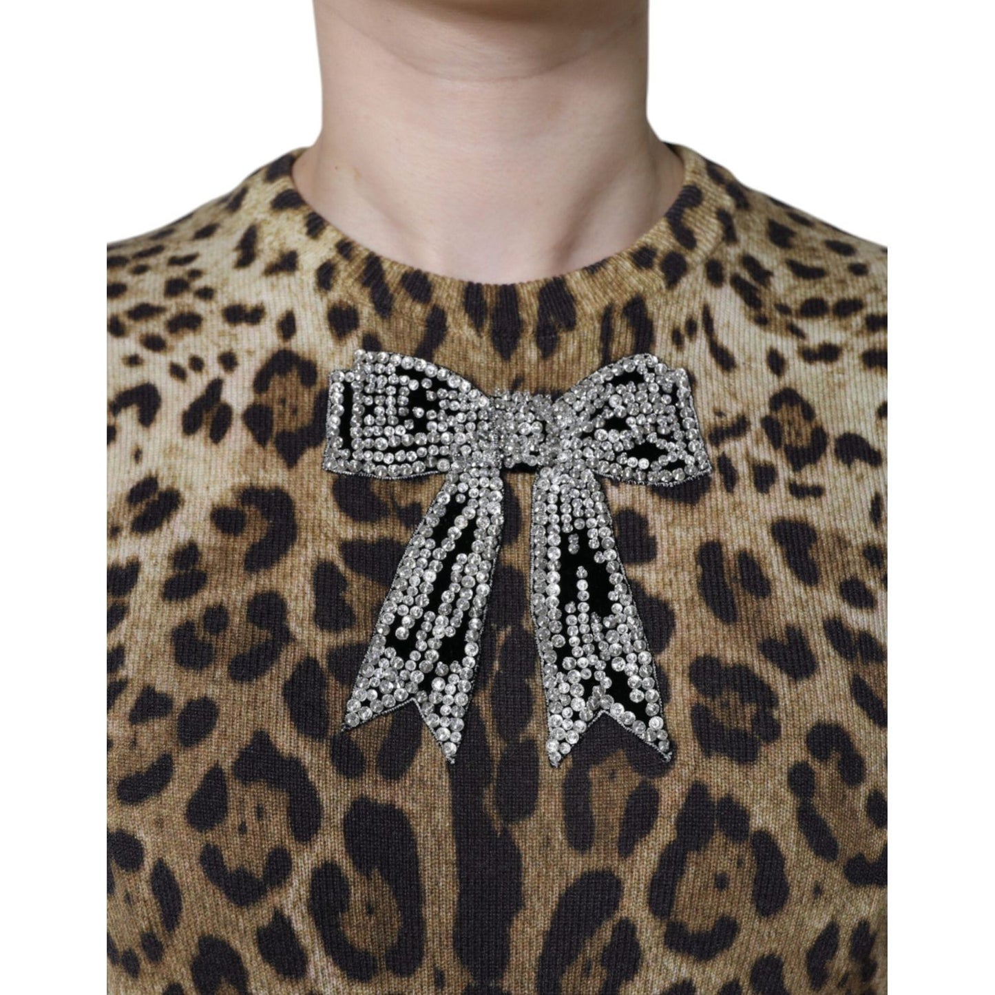 Dolce & Gabbana Brown Leopard Embellished Long Sleeve Sweater Dolce & Gabbana