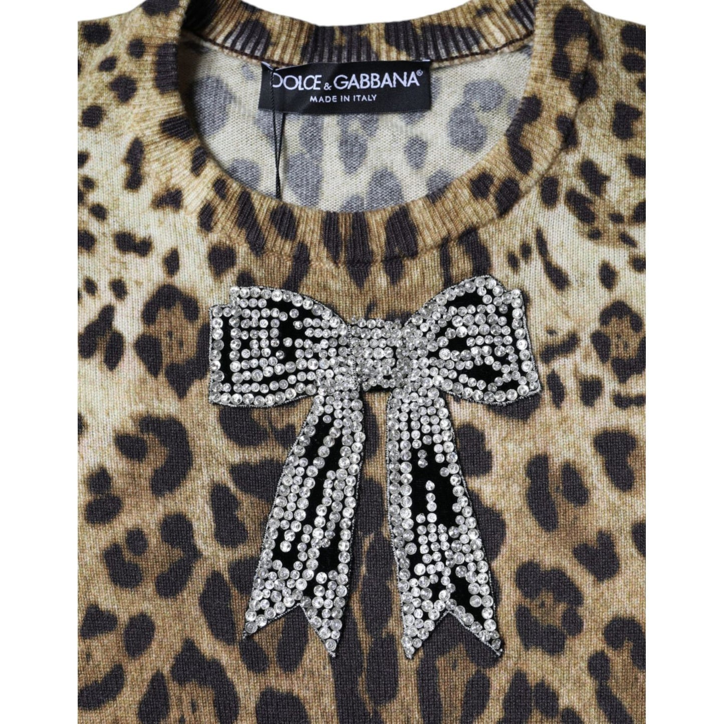 Dolce & Gabbana Brown Leopard Embellished Long Sleeve Sweater Dolce & Gabbana