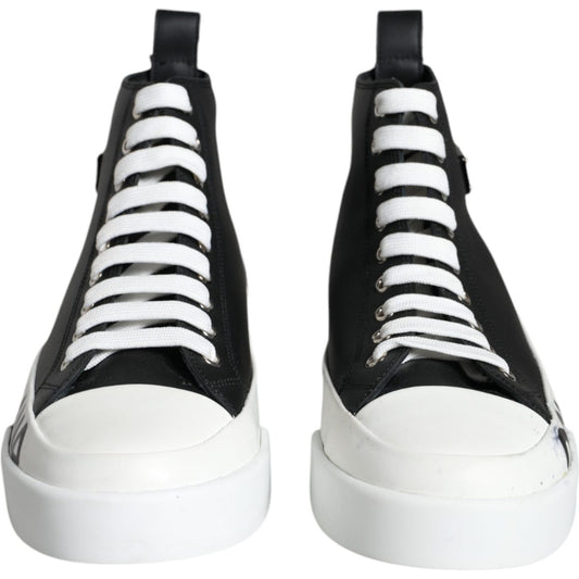 Dolce & Gabbana Black White Leather Mid Top Sneakers Shoes Dolce & Gabbana