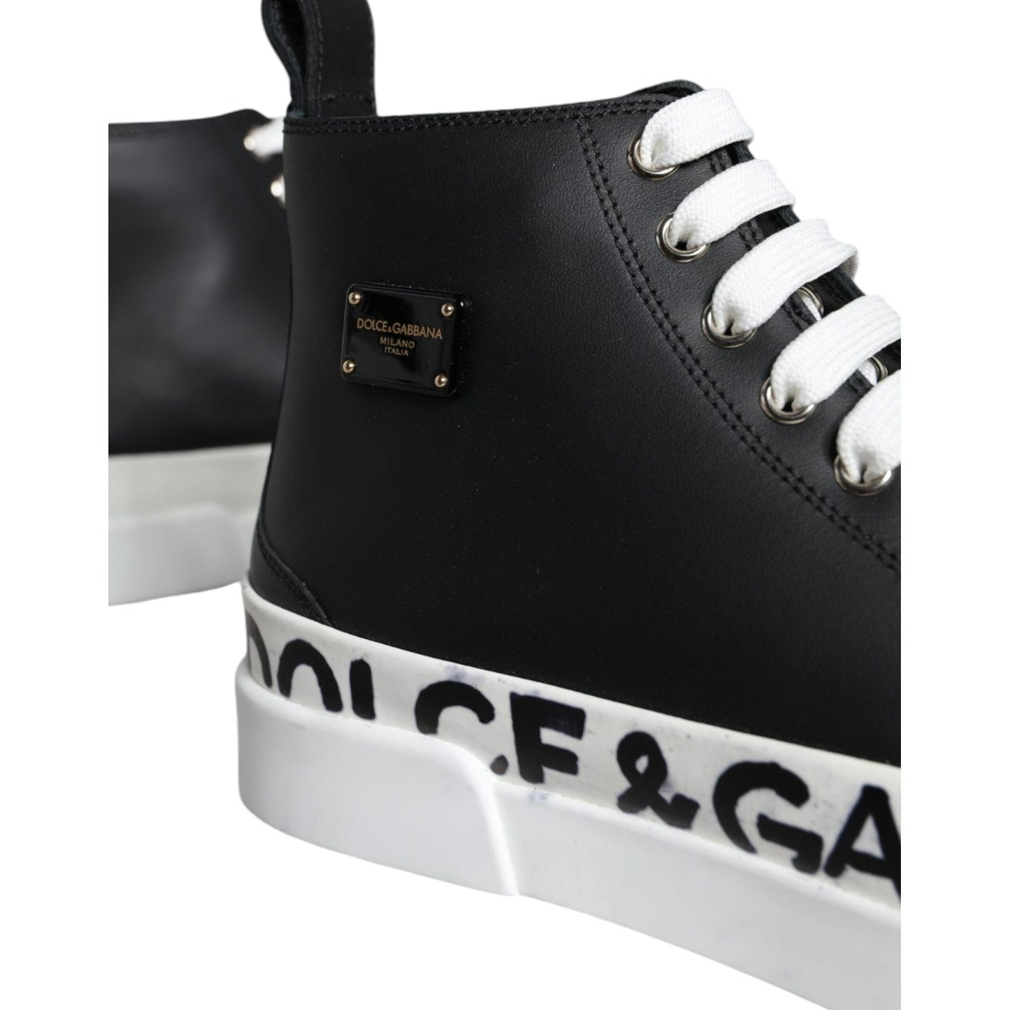 Dolce & Gabbana Black White Leather Mid Top Sneakers Shoes Dolce & Gabbana