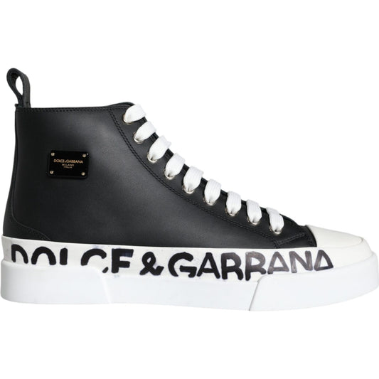 Dolce & Gabbana Black White Leather Mid Top Sneakers Shoes Dolce & Gabbana