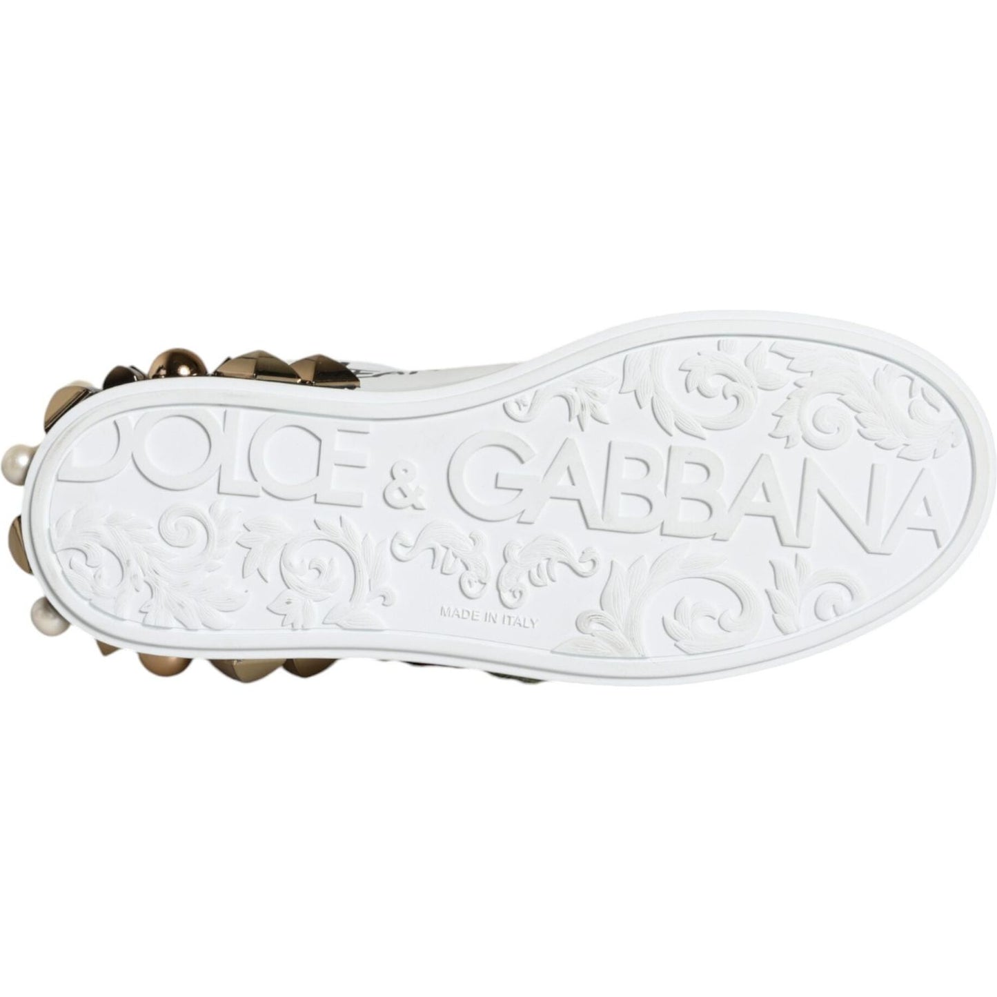 Dolce & Gabbana White Leather Floral Studded Sneakers Shoes Dolce & Gabbana