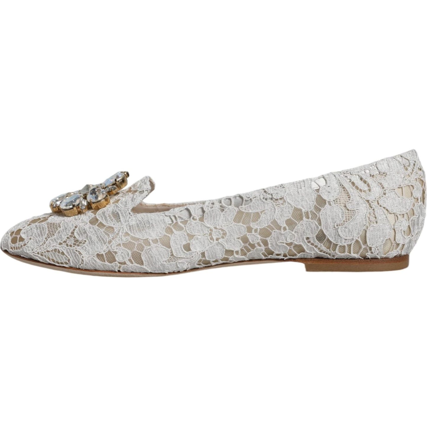 Dolce & Gabbana White Lace Crystal Ballet Flats Loafers Shoes Dolce & Gabbana