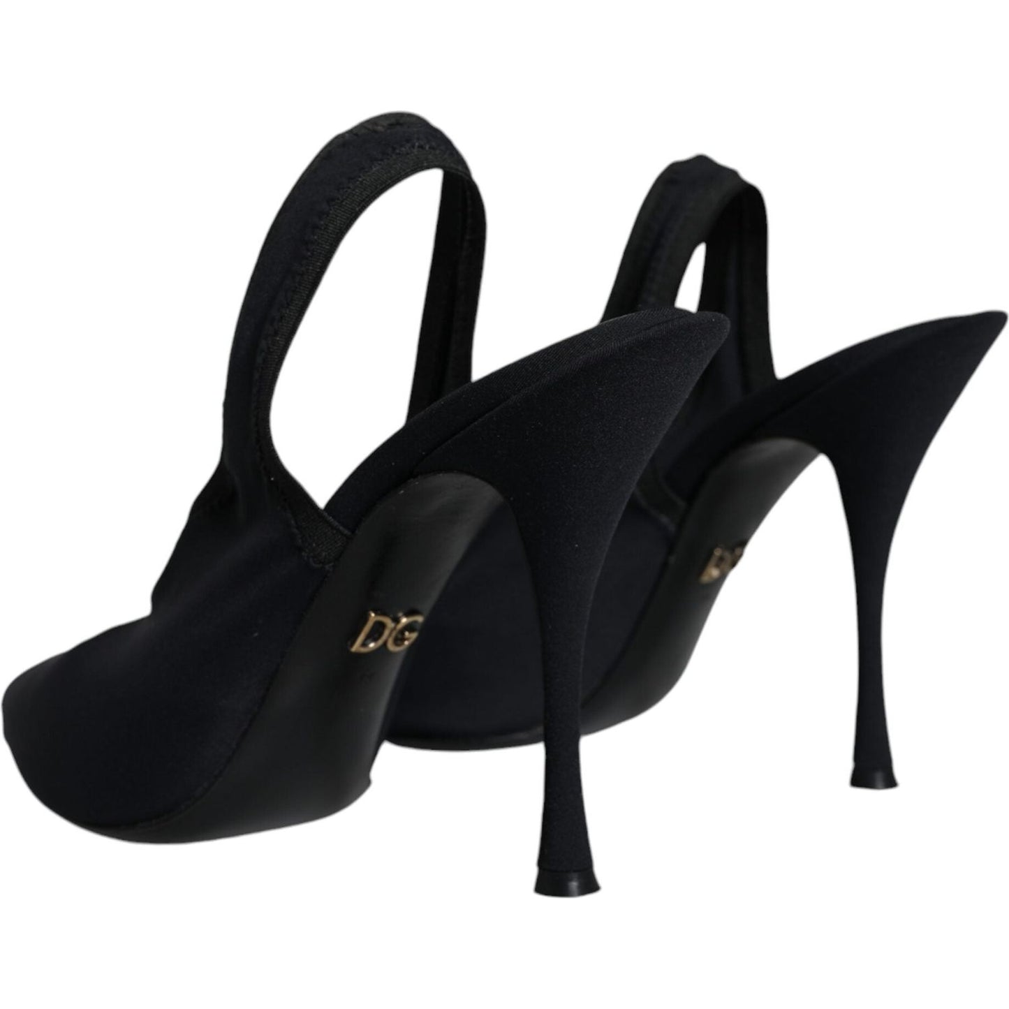 Dolce & Gabbana Black Jersey Stretch Heels Slingback Shoes Dolce & Gabbana