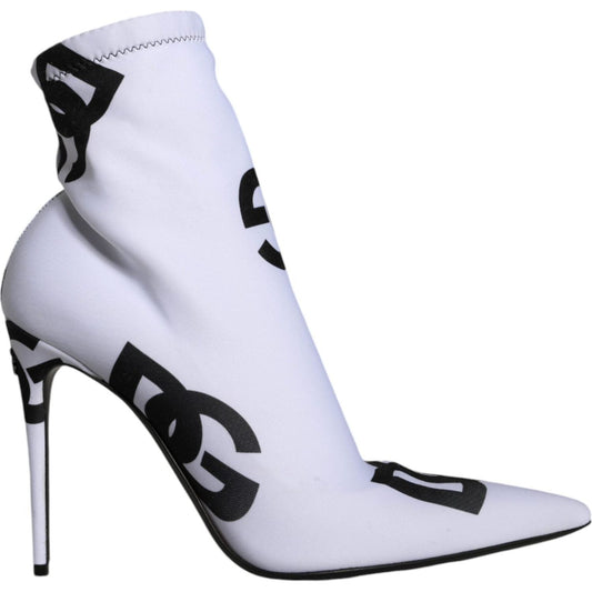 Dolce & Gabbana White Logo Stretch Heels Ankle Boots Shoes Dolce & Gabbana