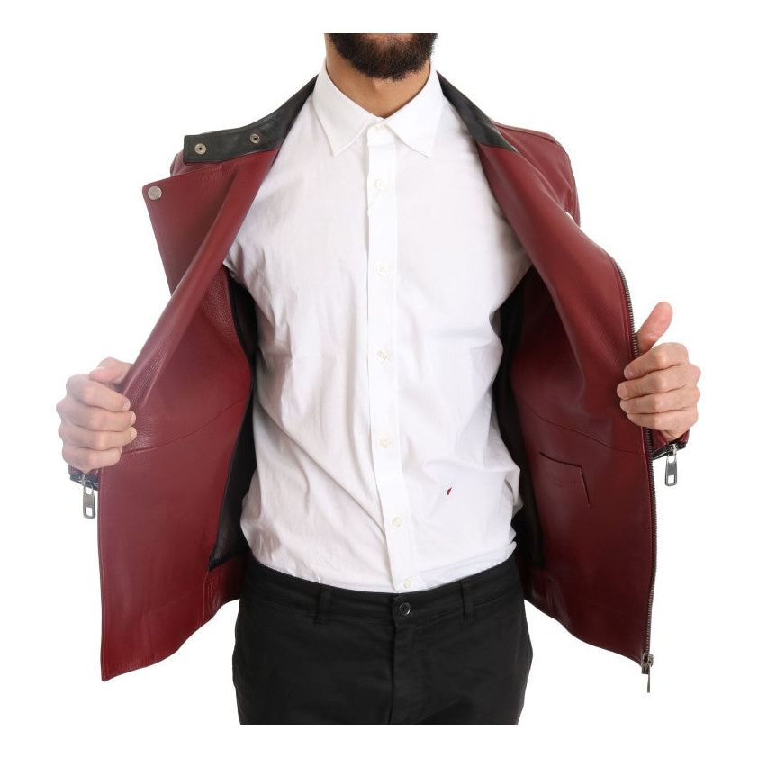 Dolce & Gabbana Radiant Red Leather Biker Motorcycle Jacket Coats & Jackets Dolce & Gabbana