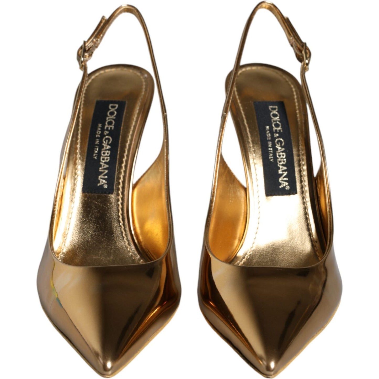 Dolce & Gabbana Gold Patent Leather Heels Slingback Shoes Dolce & Gabbana