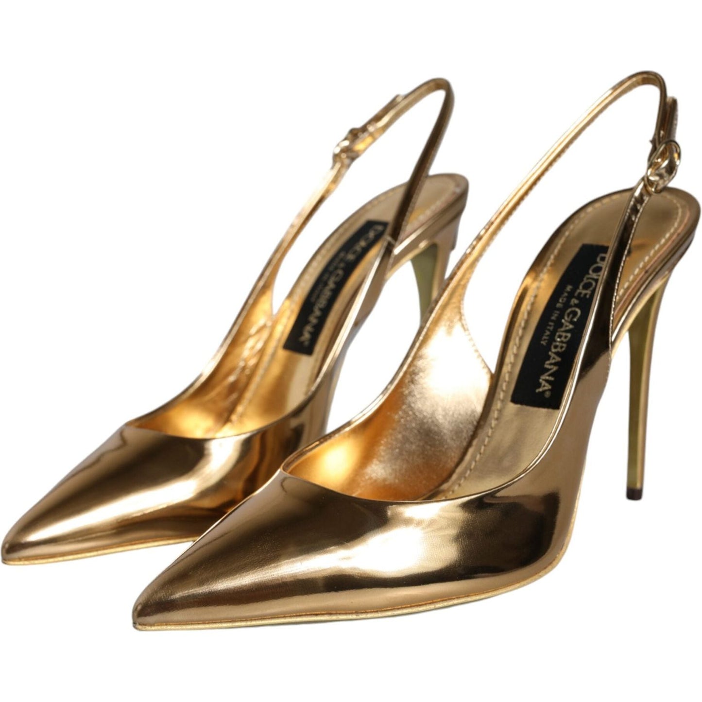 Dolce & Gabbana Gold Patent Leather Heels Slingback Shoes Dolce & Gabbana