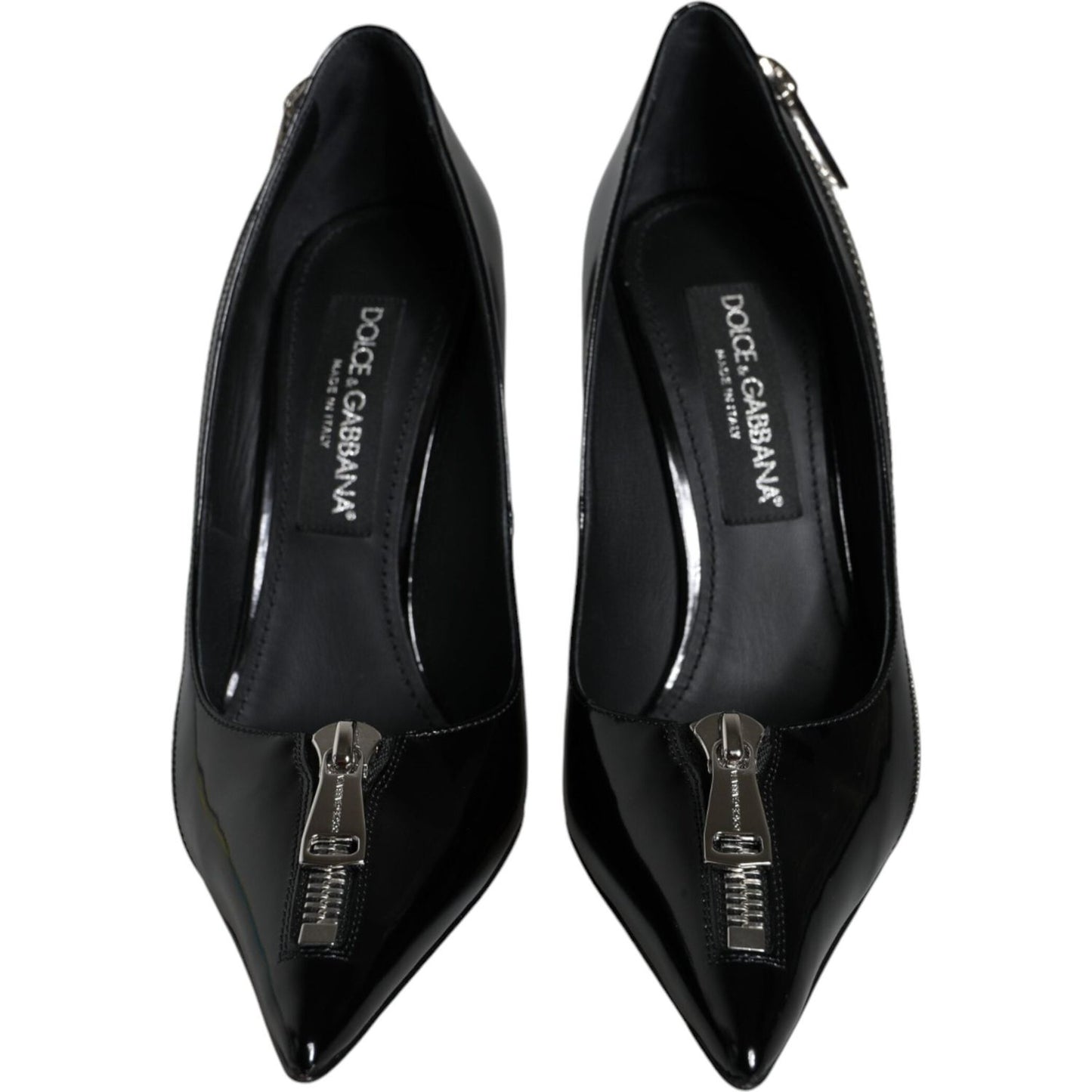 Dolce & Gabbana Black Patent Leather Zipper Heels Pumps Shoes Dolce & Gabbana