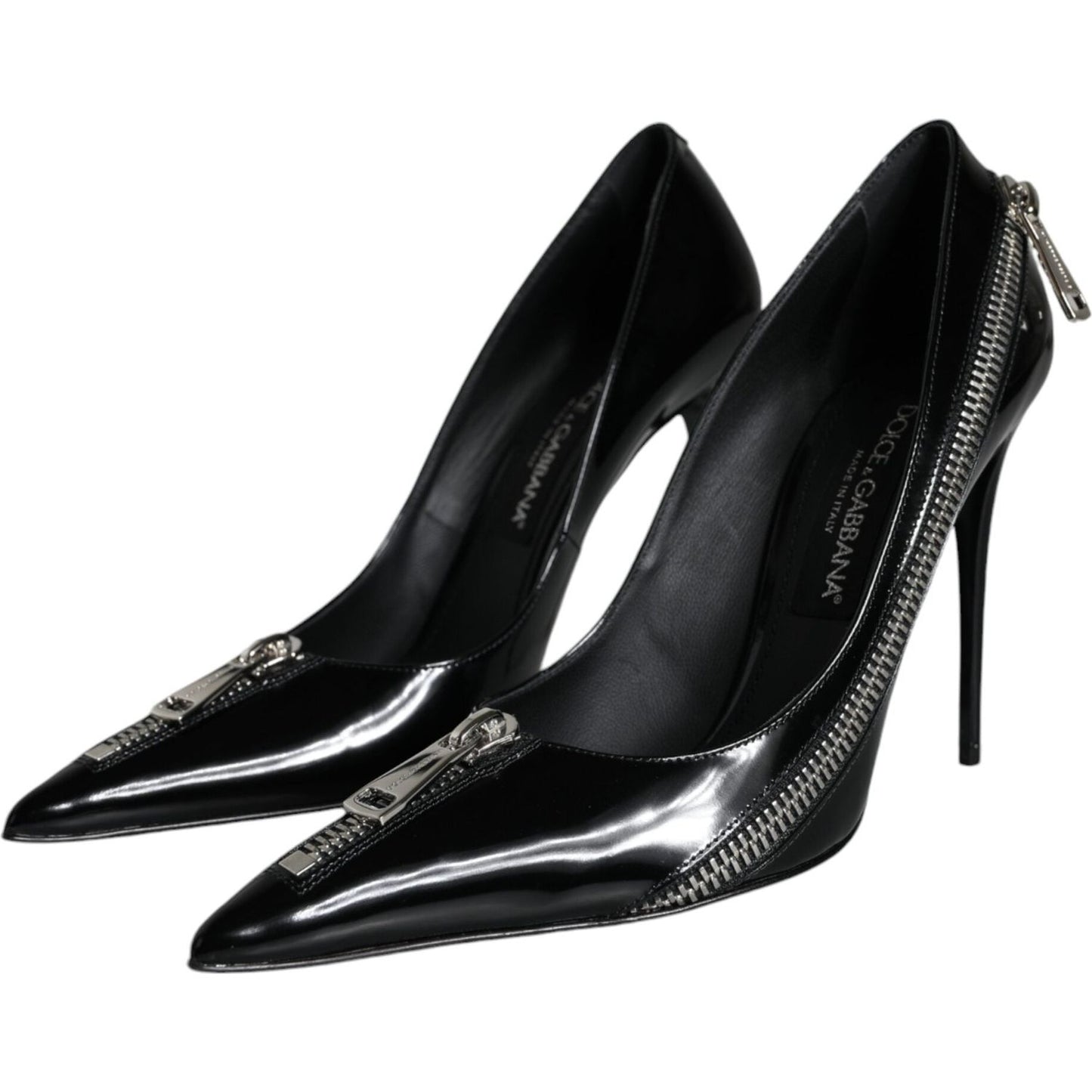 Dolce & Gabbana Black Patent Leather Zipper Heels Pumps Shoes Dolce & Gabbana