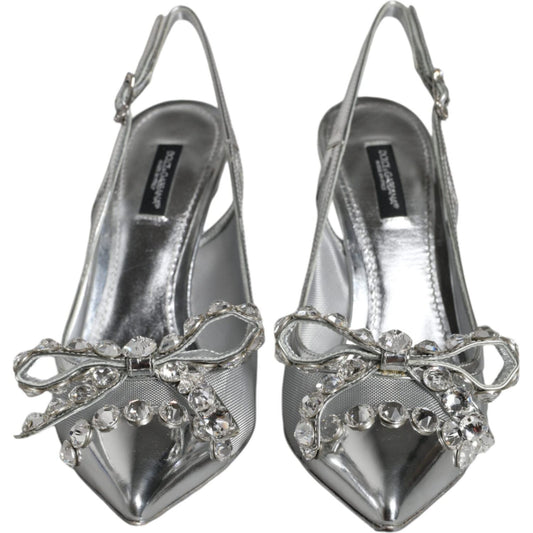 Dolce & Gabbana Silver Mesh Crystal Embellished Slingback Shoes Dolce & Gabbana