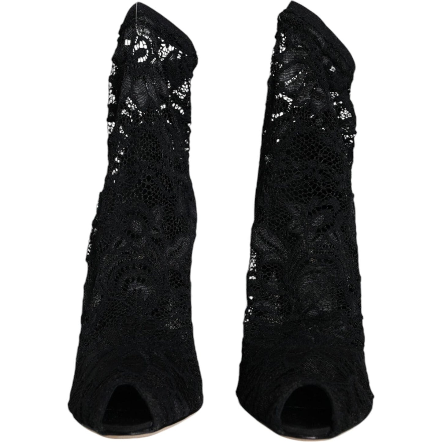 Dolce & Gabbana Black Lace Stretch Heels Mid Calf Boot Shoes Dolce & Gabbana