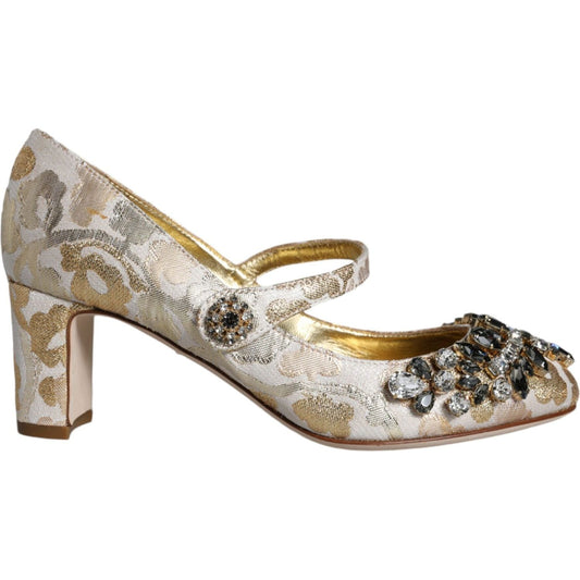 Dolce & Gabbana Gold Jacquard Crystal Mary Janes Pumps Shoes Dolce & Gabbana