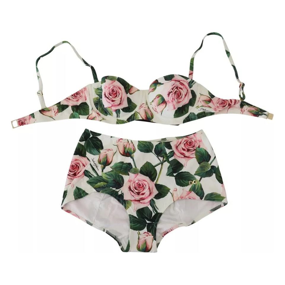 Dolce & Gabbana White Floral 2 Pc Bikini Top Bottom Beachwear Swimwear Dolce & Gabbana