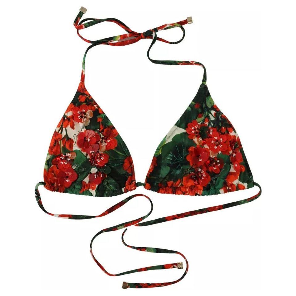 Dolce & Gabbana Multicolor Geranium Halter Beachwear Bikini Top