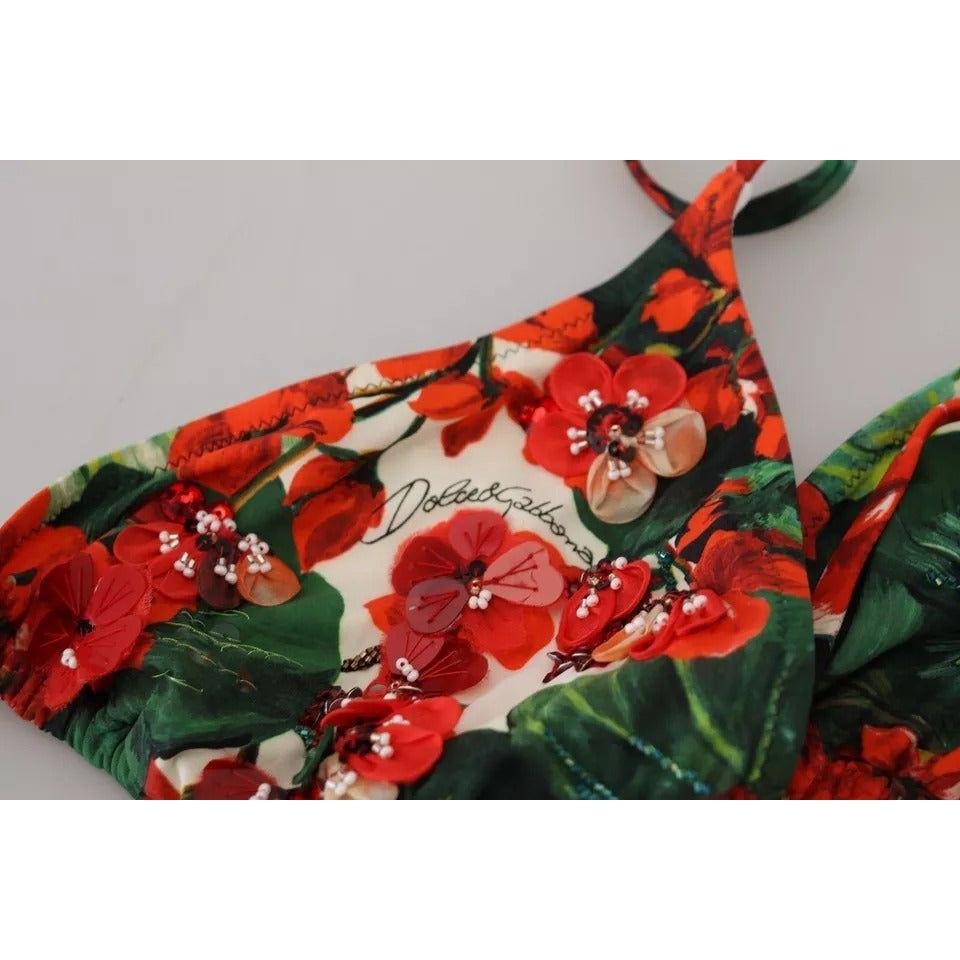 Dolce & Gabbana Multicolor Geranium Halter Beachwear Bikini Top