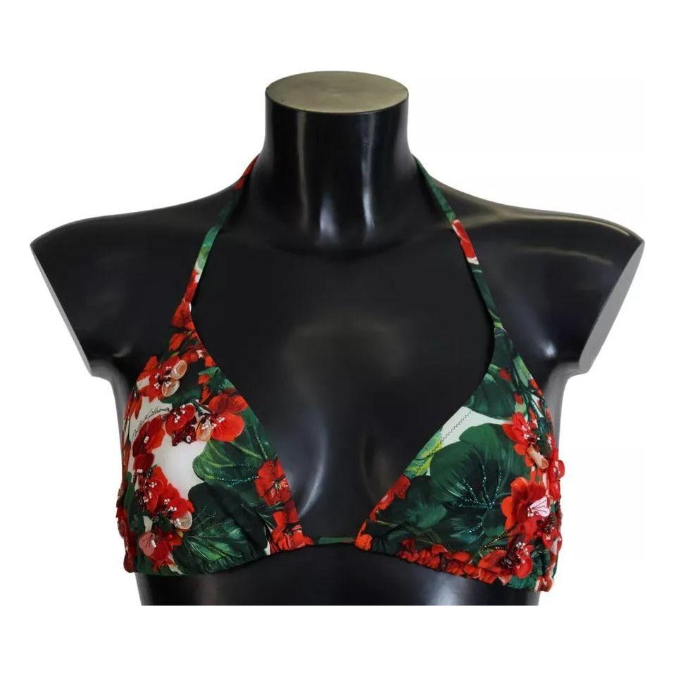 Dolce & Gabbana Multicolor Geranium Halter Beachwear Bikini Top