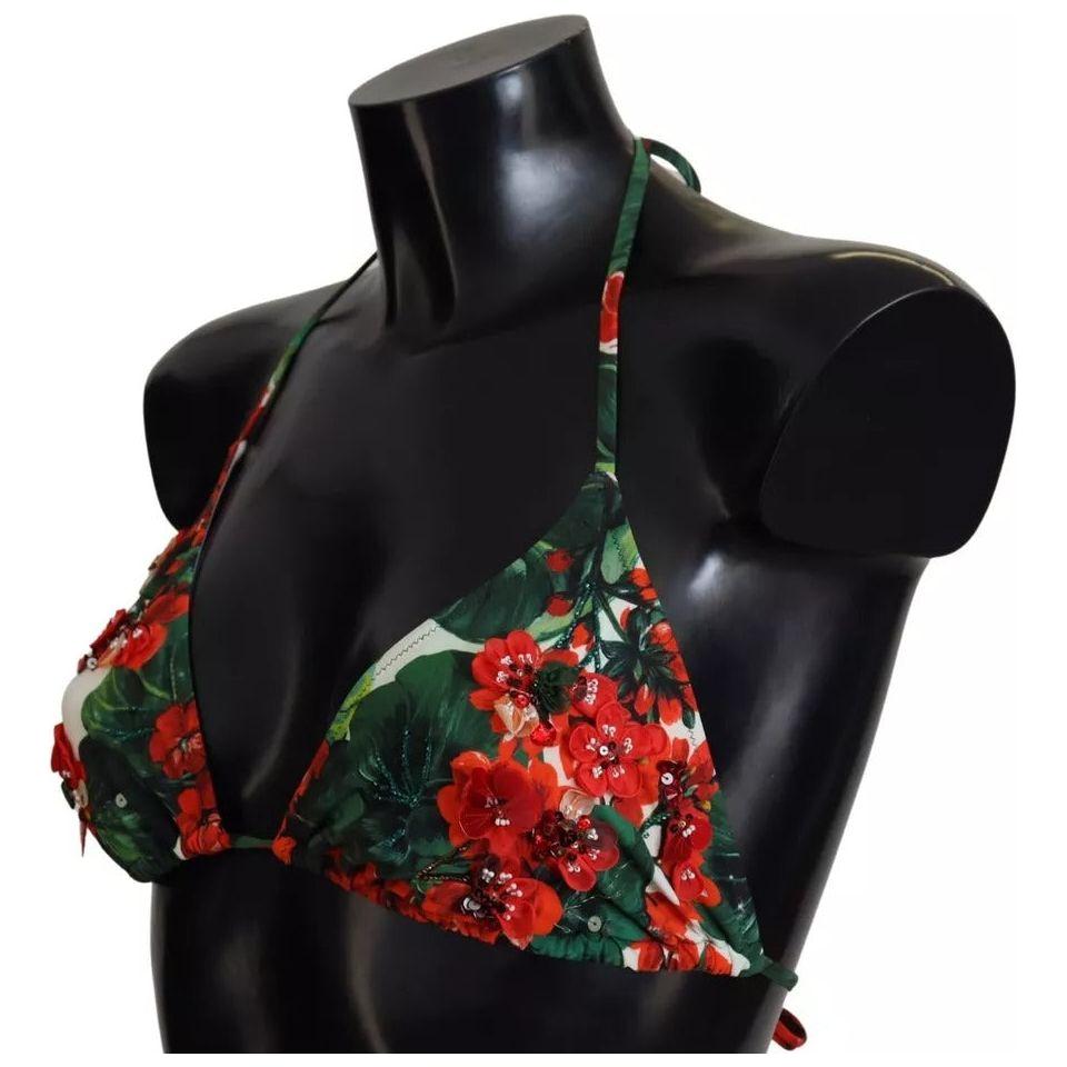 Dolce & Gabbana Multicolor Geranium Halter Beachwear Bikini Top Dolce & Gabbana