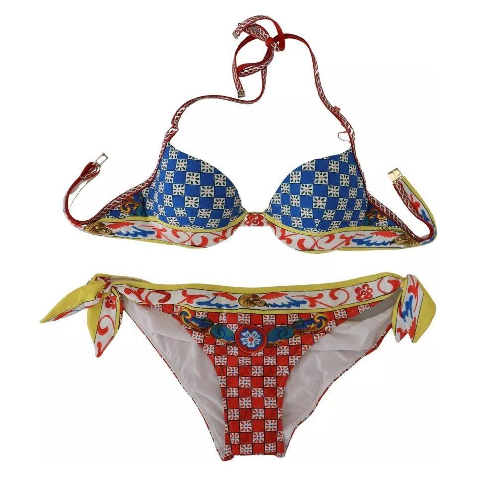 Dolce & Gabbana Multicolor Carretto Bikini Top Bottom Beachwear Swimwear Dolce & Gabbana