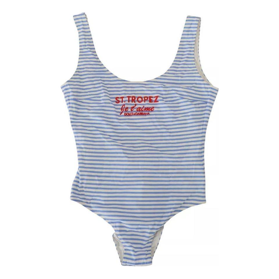 Dolce & Gabbana White Blue Stripes One Piece Beachwear Swimwear Dolce & Gabbana