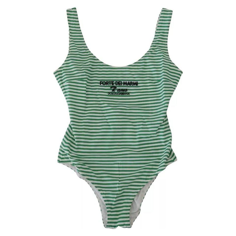 Dolce & Gabbana White Green Stripes One Piece Beachwear Swimwear Dolce & Gabbana