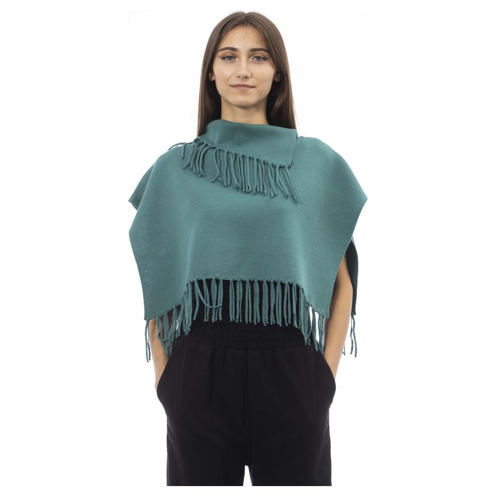 Alpha Studio Green Wool Women Poncho With Fringes Alpha Studio