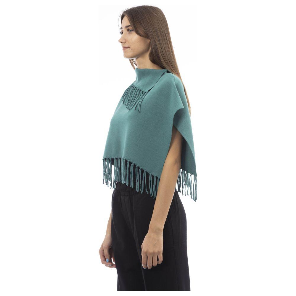 Alpha Studio Green Wool Women Poncho With Fringes Alpha Studio