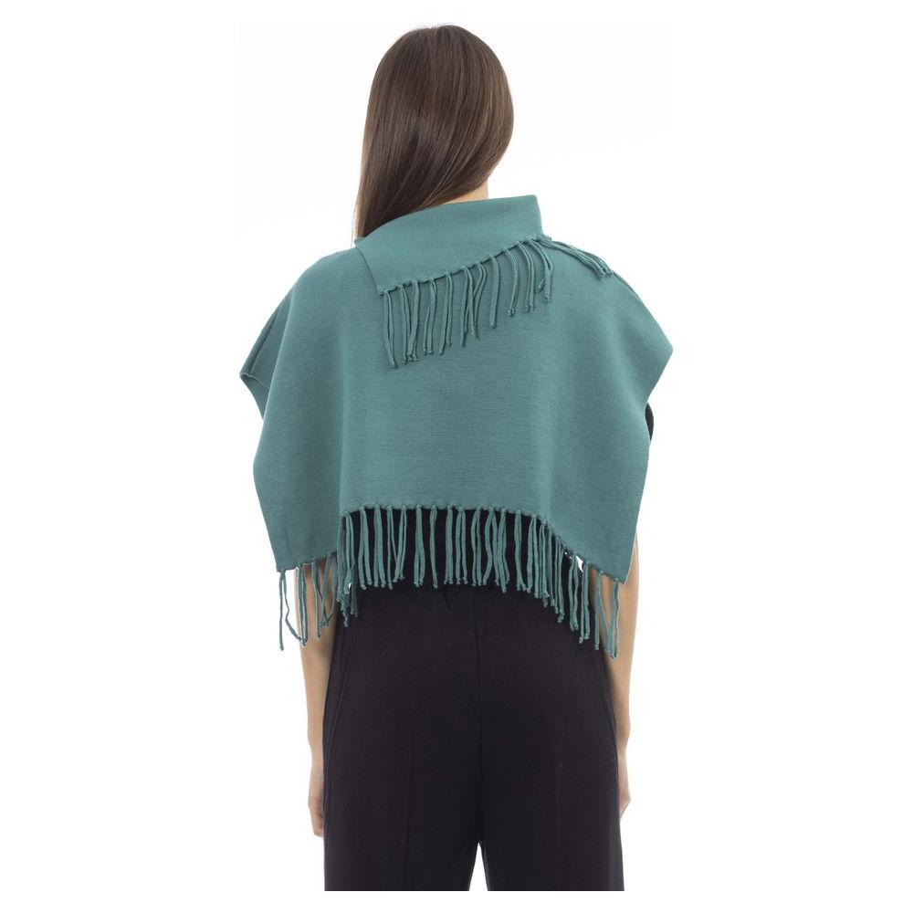 Alpha Studio Green Wool Women Poncho With Fringes Alpha Studio