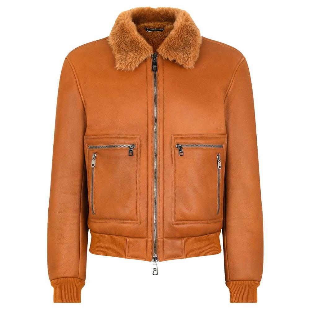 Dolce & Gabbana Brown Leather Di Lambskin Jacket Dolce & Gabbana