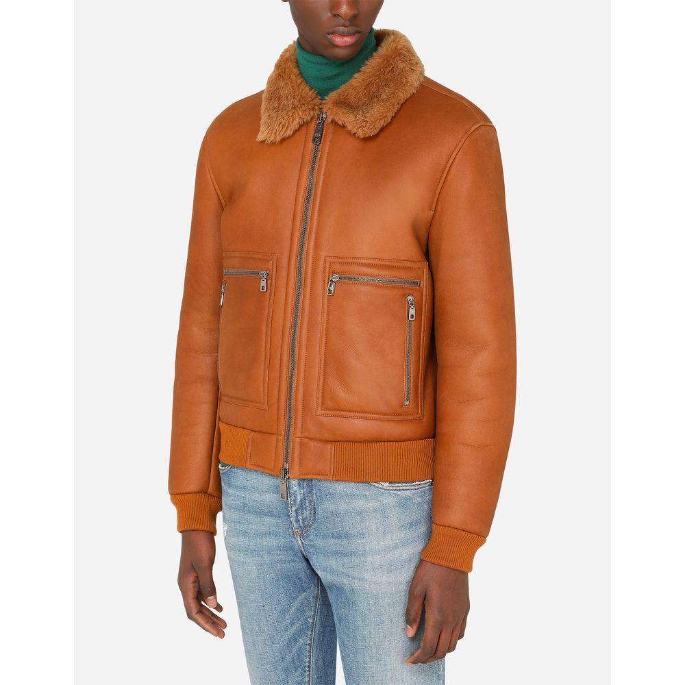 Dolce & Gabbana Brown Leather Di Lambskin Jacket Dolce & Gabbana