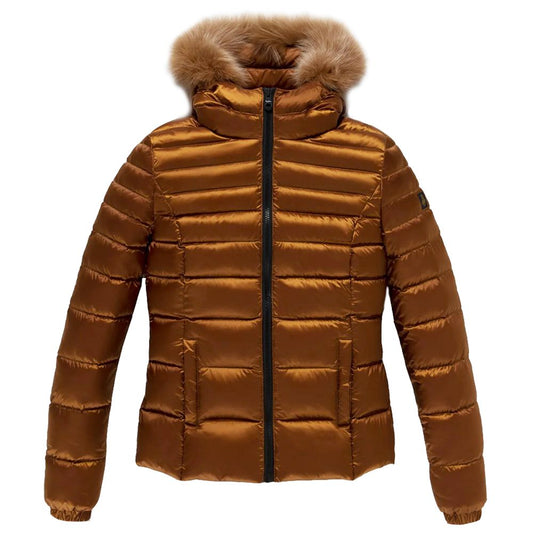 Refrigiwear Orange Nylon Women Jacket with Feather Padding Refrigiwear