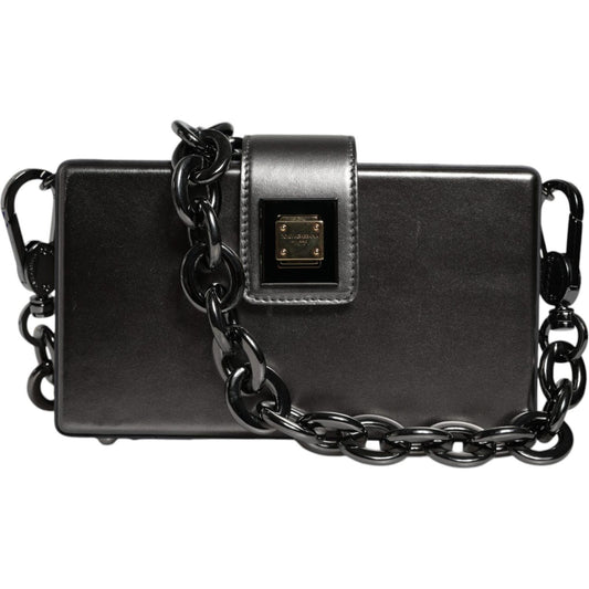 Dolce & Gabbana Metallic Gray DG BOX Leather Shoulder Chain Strap Bag Dolce & Gabbana