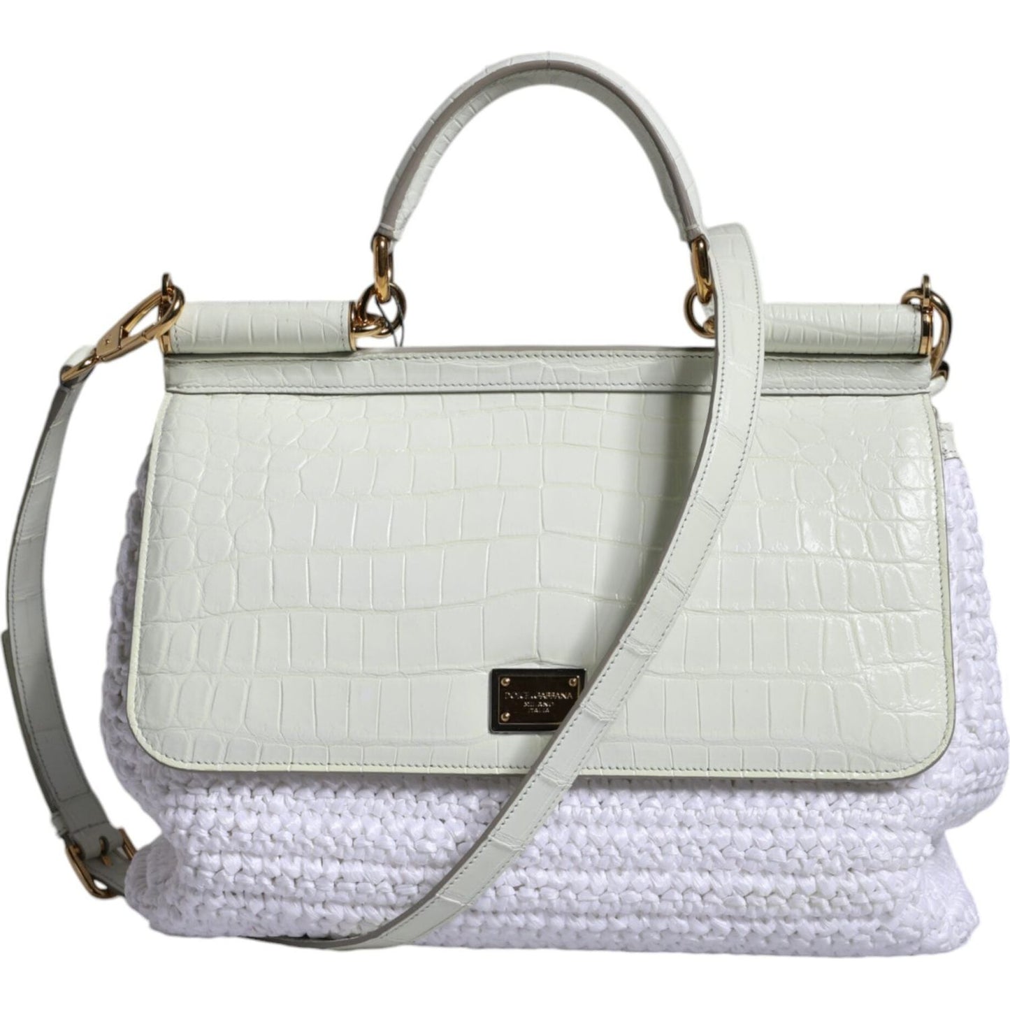 Dolce & Gabbana White Rafia Leather Top Handle Crossbody Bag Dolce & Gabbana