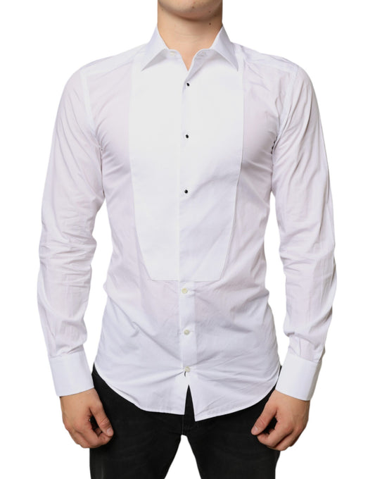 Dolce & Gabbana White Bib Cotton Poplin Formal Dress Shirt Dolce & Gabbana