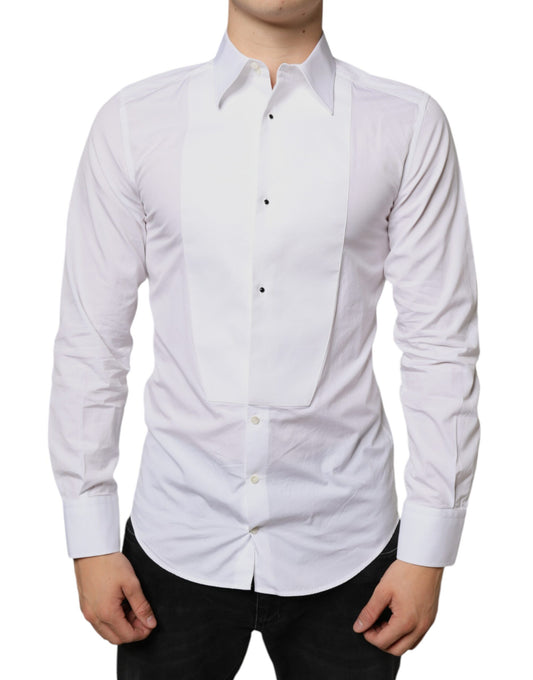 Dolce & Gabbana White Bib Cotton Poplin Formal Dress Shirt Dolce & Gabbana