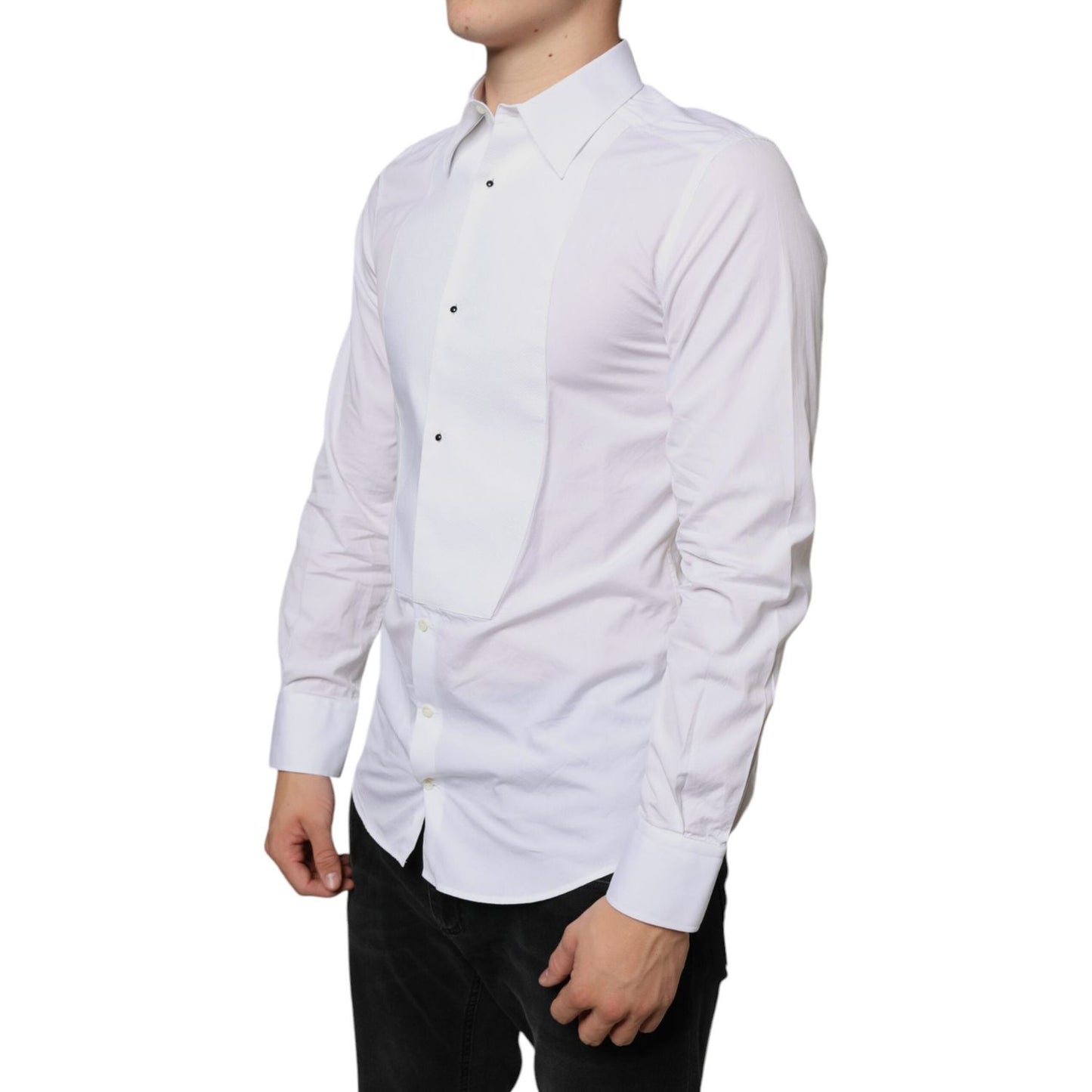 Dolce & Gabbana White Bib Cotton Poplin Formal Dress Shirt Dolce & Gabbana