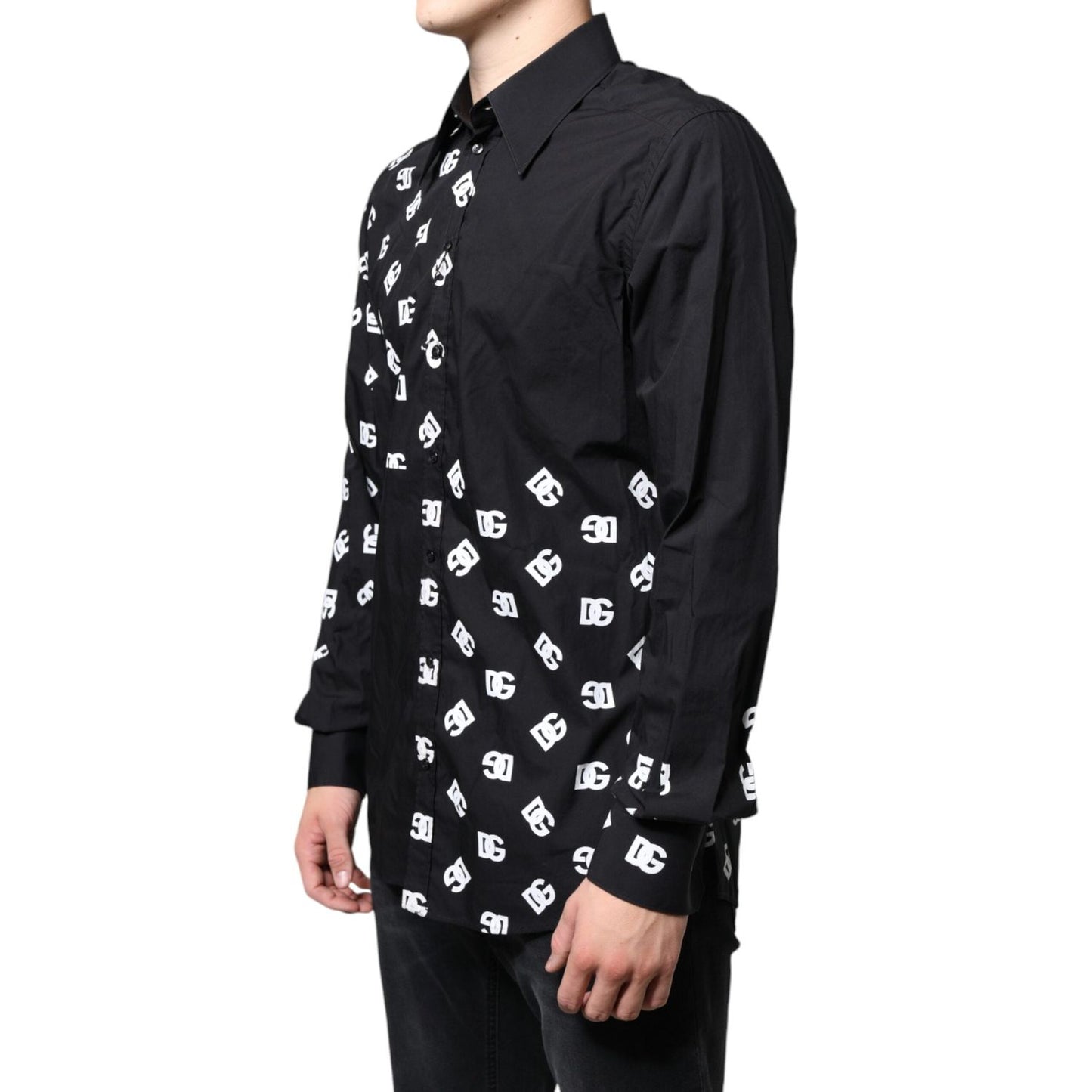 Dolce & Gabbana Black DG Logo Print Slim Fit Cotton Shirt Dolce & Gabbana