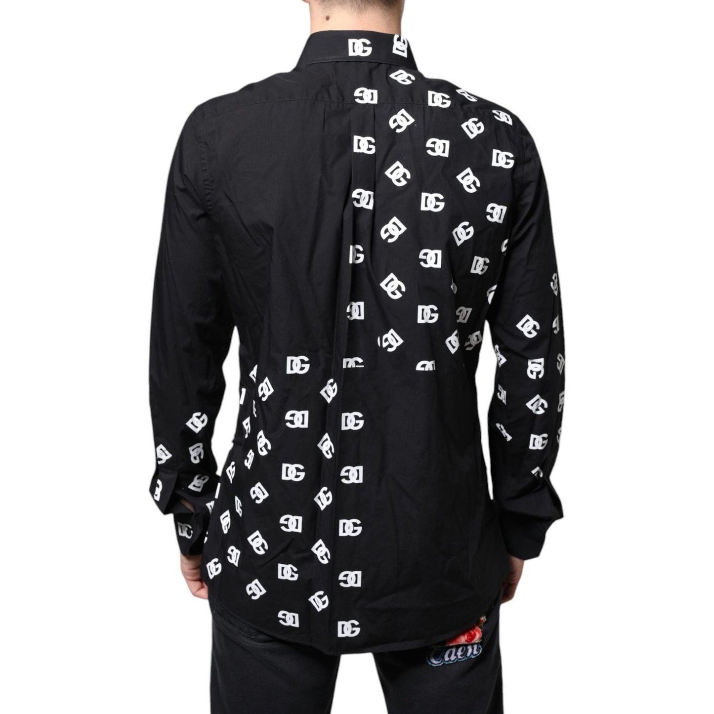 Dolce & Gabbana Black DG Logo Print Slim Fit Cotton Shirt Dolce & Gabbana