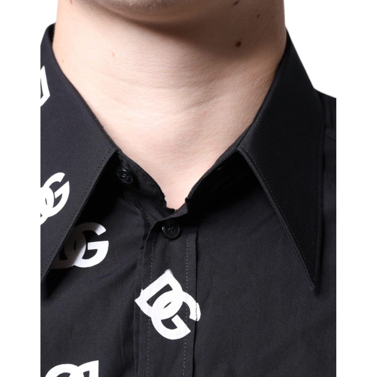 Dolce & Gabbana Black DG Logo Print Slim Fit Cotton Shirt Dolce & Gabbana