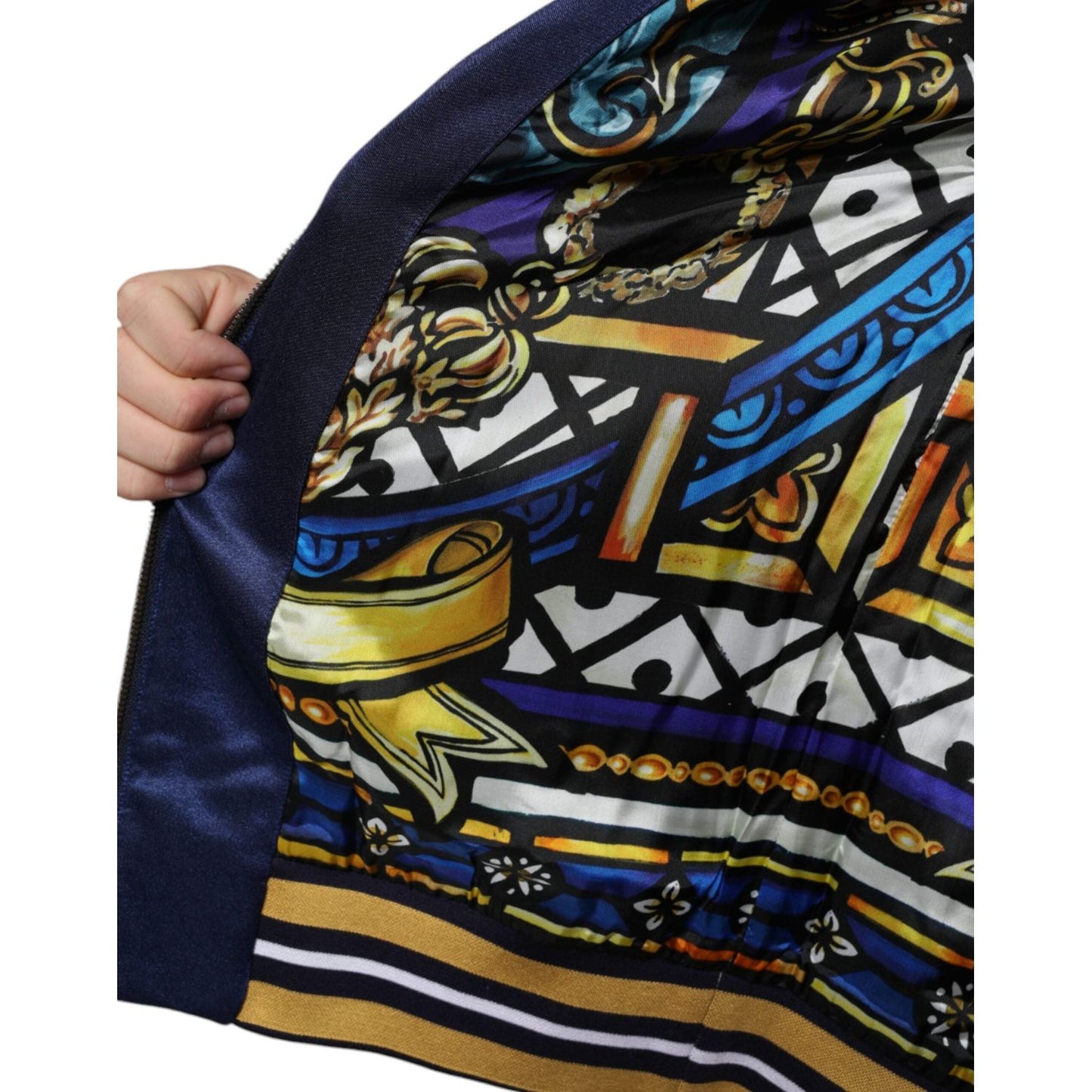 Dolce & Gabbana Blue Heraldic Patch Stripe King Bee Sweater Dolce & Gabbana