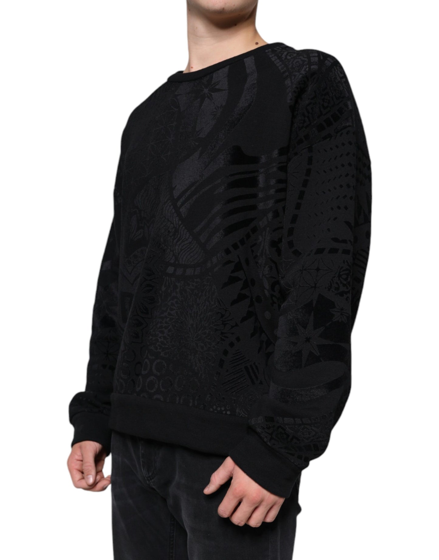 Dolce & Gabbana Black Printed Crew Neck Sweatshirt Sweater Dolce & Gabbana