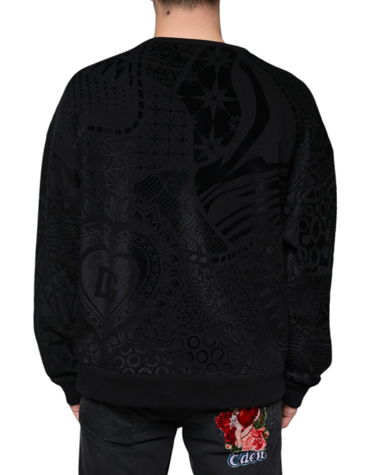 Dolce & Gabbana Black Printed Crew Neck Sweatshirt Sweater Dolce & Gabbana